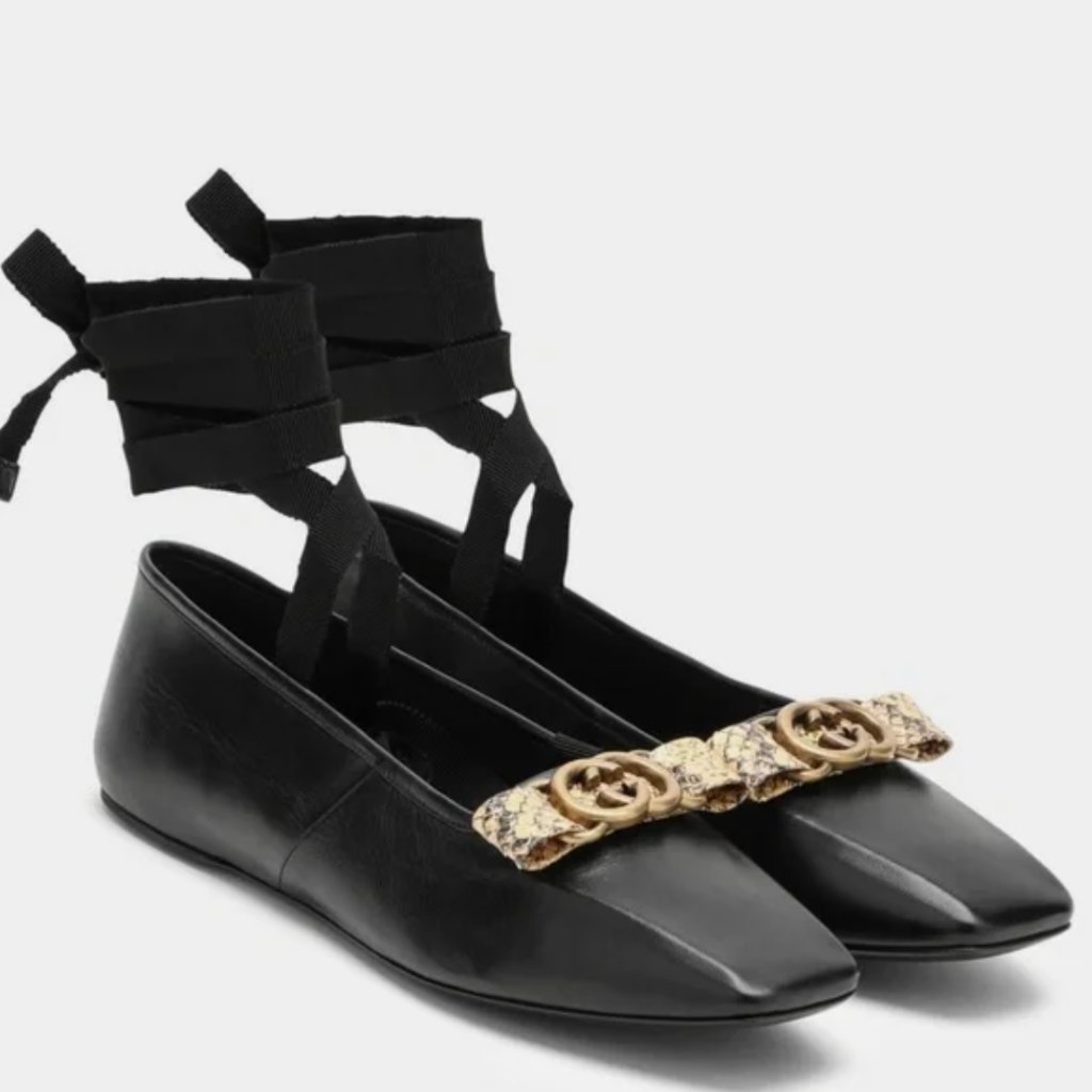 【GUCCI 】Petite GG Strap Patent Ballerina Flats BLACK Gucci | Shoes | Gucci Gg Python Bow Leather Ballet Flats